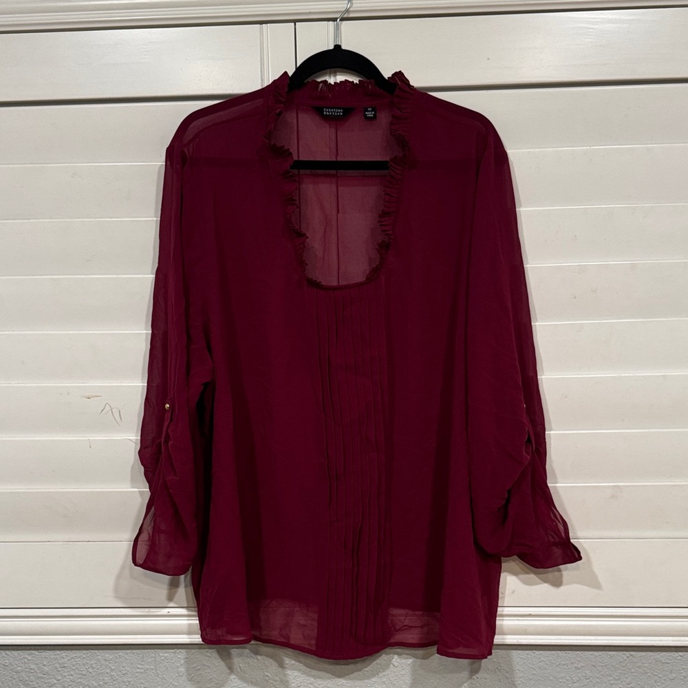 Christina Burgundy Ruffled Blouse